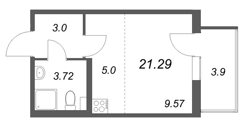 Квартира-студия, 21.29 м² - планировка, фото №1