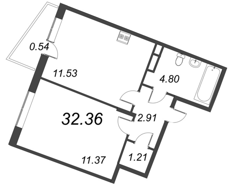 1-комнатная квартира, 32.36 м² - планировка, фото №1