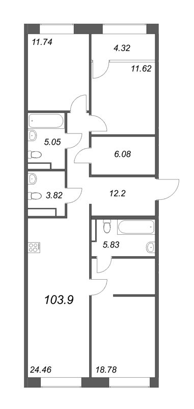 4-комнатная (Евро) квартира, 103.9 м² в ЖК "17/33 Петровский остров" - планировка, фото №1