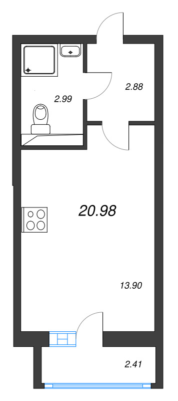 Квартира-студия, 20.98 м² - планировка, фото №1