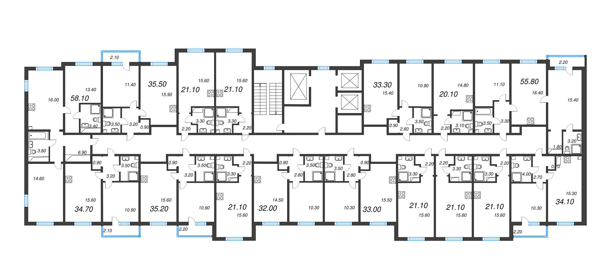 1-комнатная квартира, 32 м² в ЖК "Дыбенко Парк" - планировка этажа