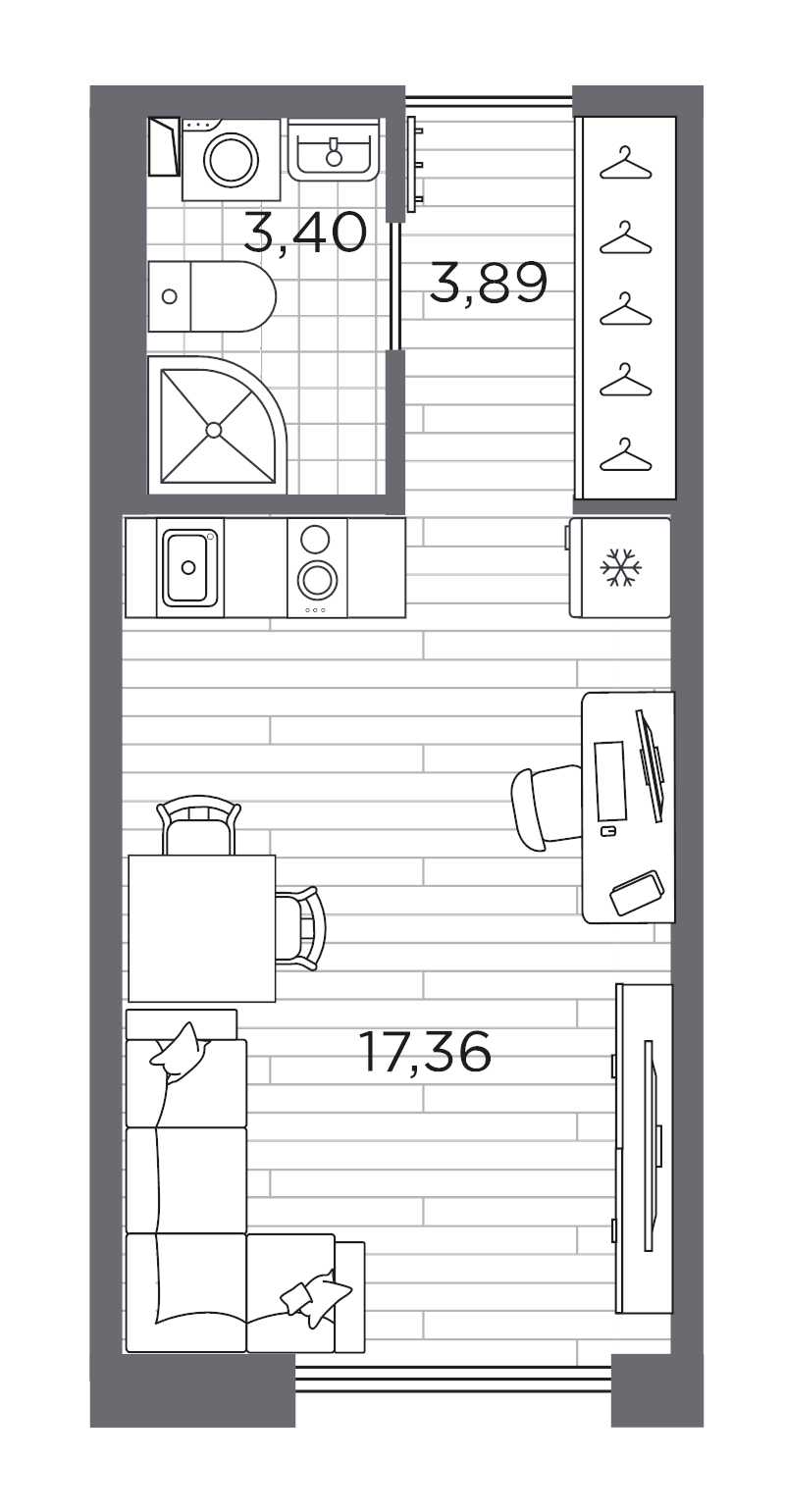 Квартира-студия, 24.65 м² в ЖК "Сезоны" - планировка, фото №1