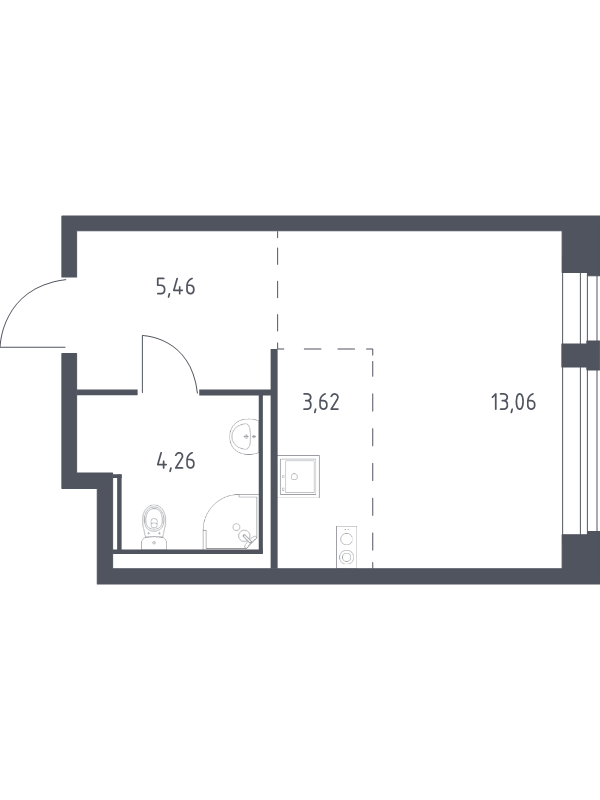 Квартира-студия, 26.4 м² в ЖК "Новое Колпино" - планировка, фото №1