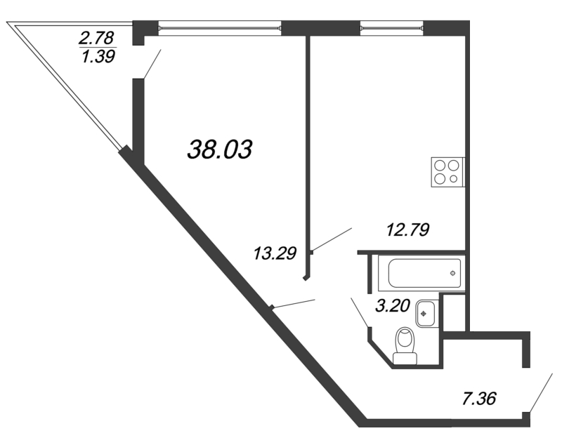 1-комнатная квартира, 36.2 м² в ЖК "FoRest Аквилон" - планировка, фото №1