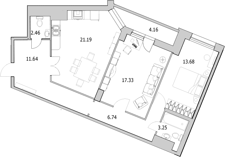 2-комнатная квартира, 84.2 м² в ЖК "Байрон" - планировка, фото №1