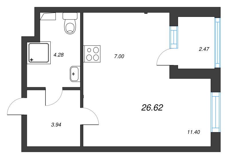 Квартира-студия, 26.62 м² в ЖК "Любоград" - планировка, фото №1