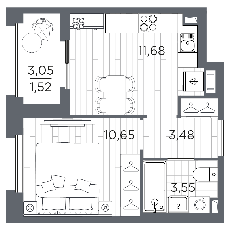 1-комнатная квартира, 30.88 м² в ЖК "Оптимист" - планировка, фото №1
