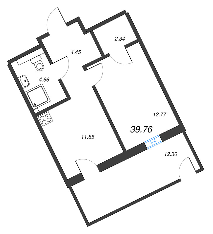 1-комнатная квартира, 39.76 м² в ЖК "Рощино Residence" - планировка, фото №1