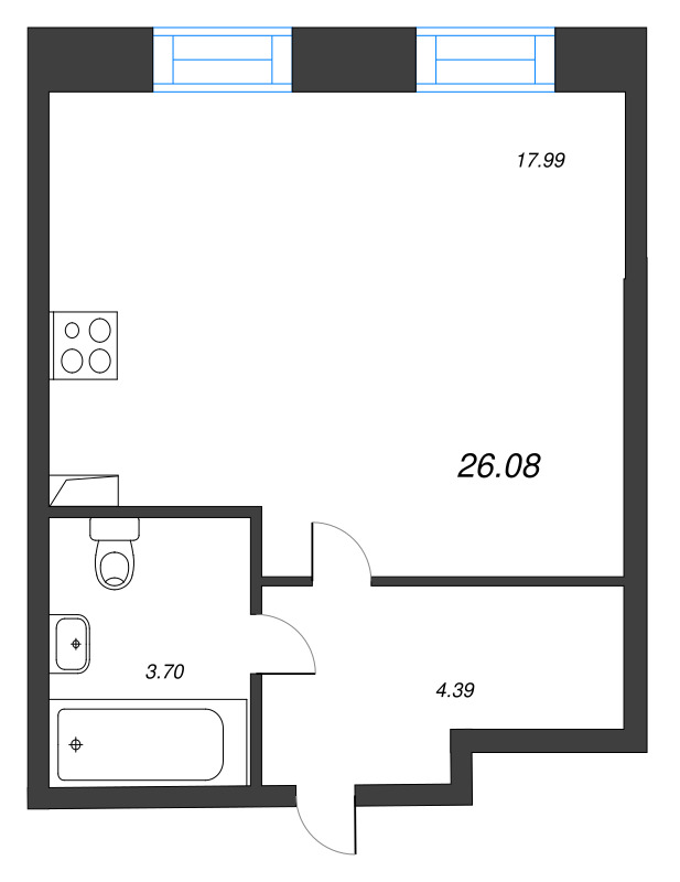 Квартира-студия, 26.08 м² - планировка, фото №1