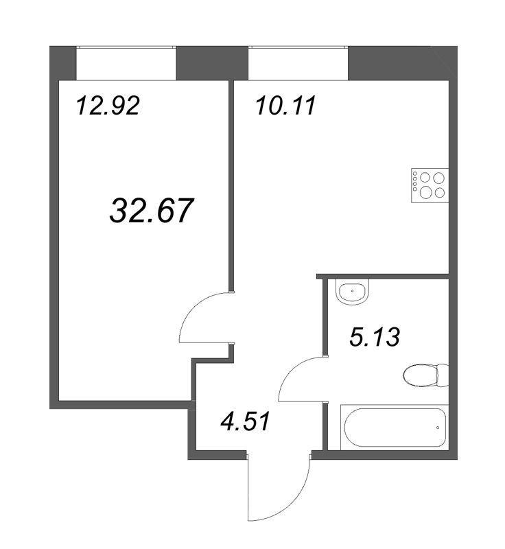1-комнатная квартира, 32.67 м² в ЖК "ID Svetlanovskiy" - планировка, фото №1