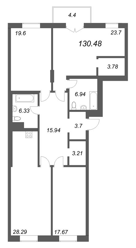 4-комнатная (Евро) квартира, 130.48 м² в ЖК "Фонтанка 130" - планировка, фото №1