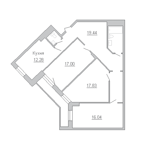 3-комнатная квартира, 90.1 м² - планировка, фото №1