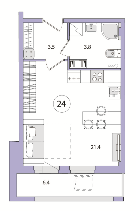 Квартира-студия, 35.1 м² - планировка, фото №1