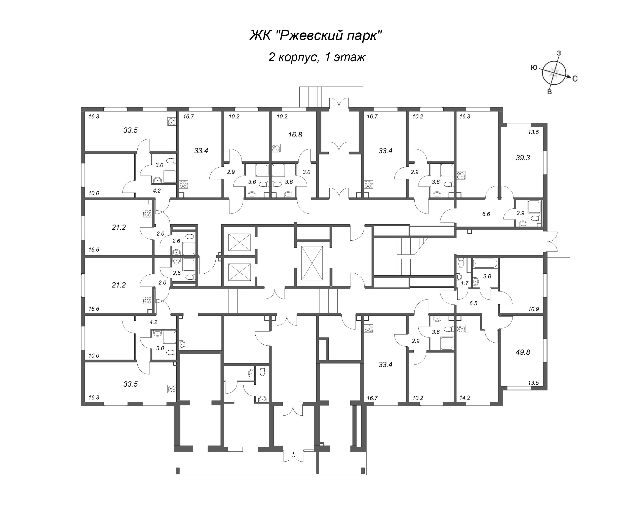 2-комнатная квартира, 49.8 м² в ЖК "ЛСР. Ржевский парк" - планировка этажа