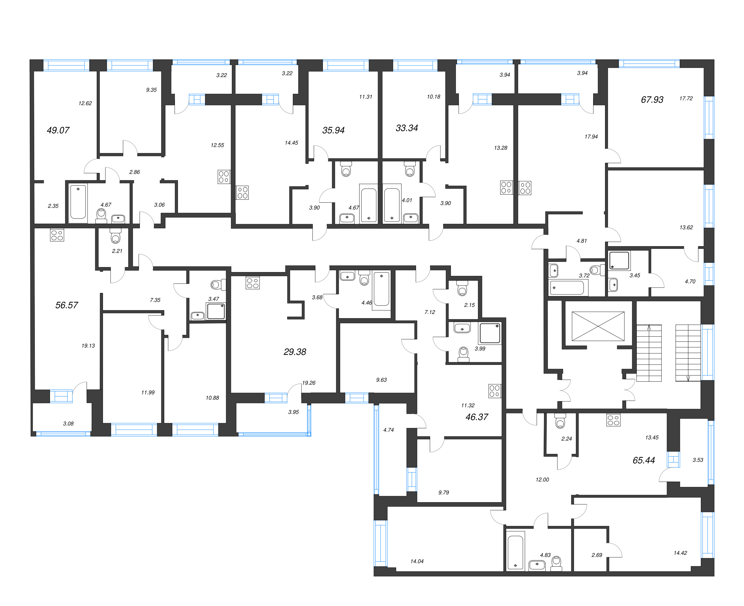 Квартира-студия, 29.38 м² в ЖК "Уютный" - планировка этажа