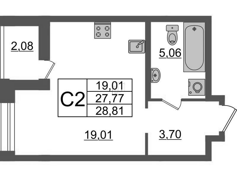 Квартира-студия, 28.81 м² - планировка, фото №1