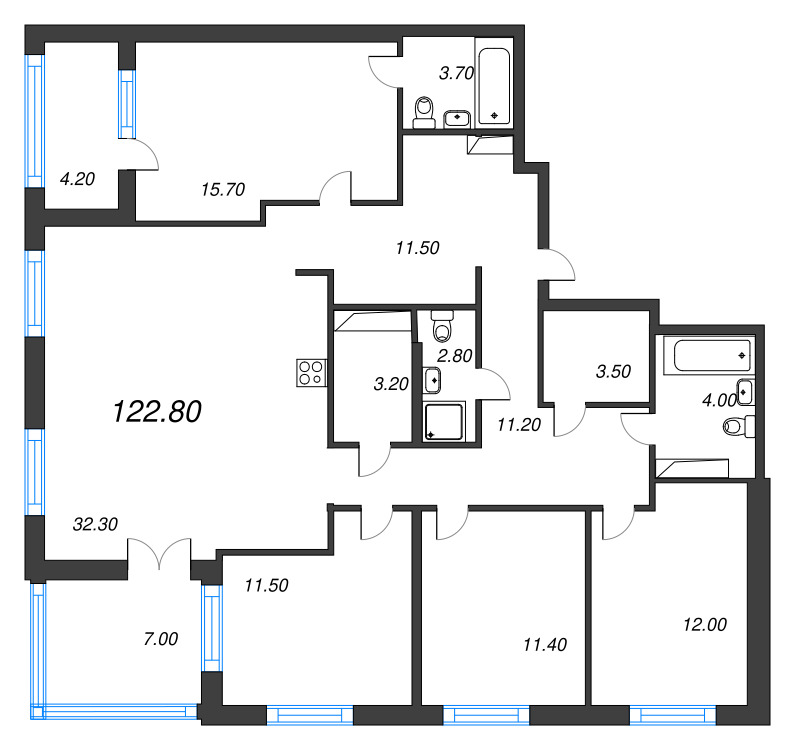 5-комнатная (Евро) квартира, 122.8 м² в ЖК "Струны" - планировка, фото №1