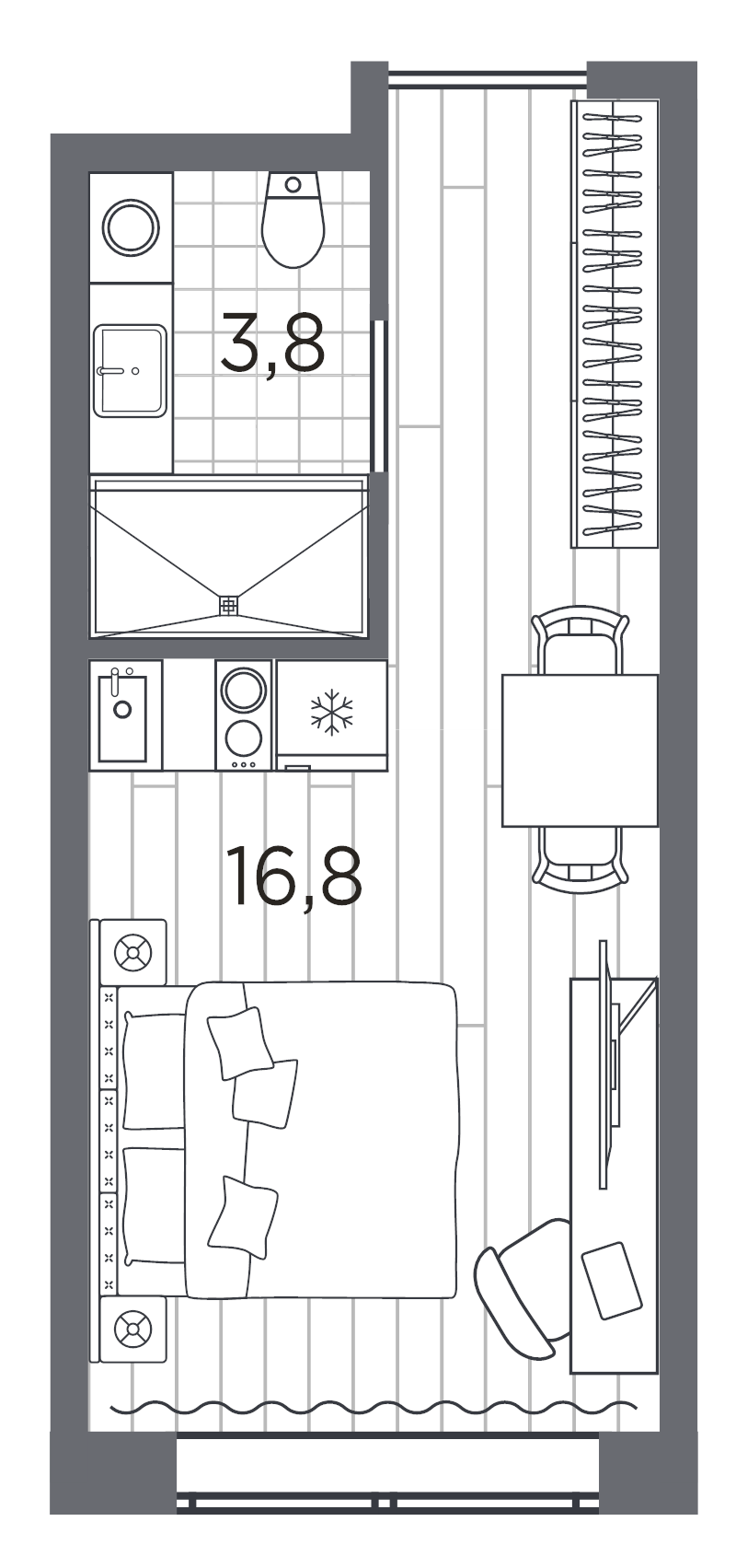 Квартира-студия, 20.6 м² - планировка, фото №1