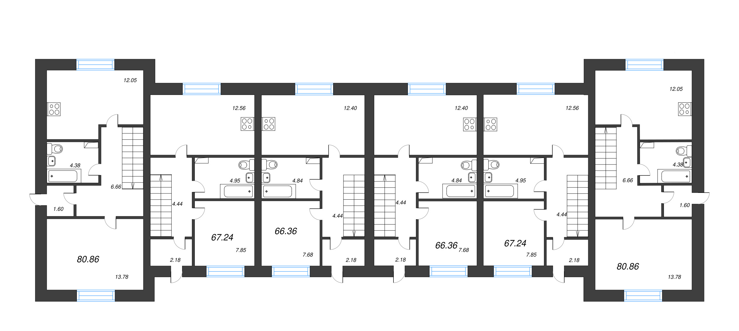 3-комнатная квартира, 66.36 м² в ЖК "Фёдоровское" - планировка этажа
