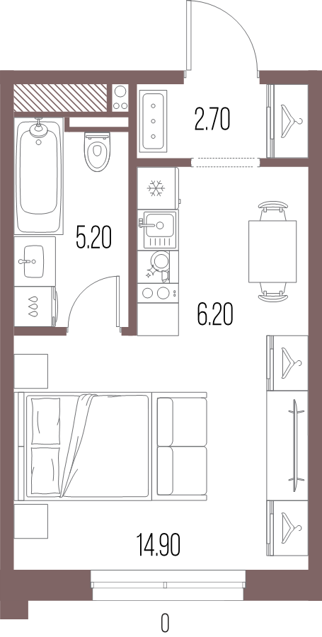 Квартира-студия, 29 м² в ЖК "Легенда на Охте" - планировка, фото №1