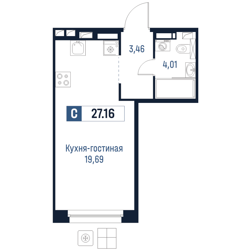 Квартира-студия, 27.16 м² в ЖК "Максималист" - планировка, фото №1