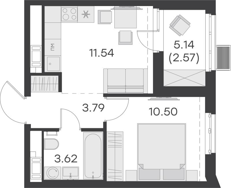 1-комнатная квартира, 32.02 м² - планировка, фото №1