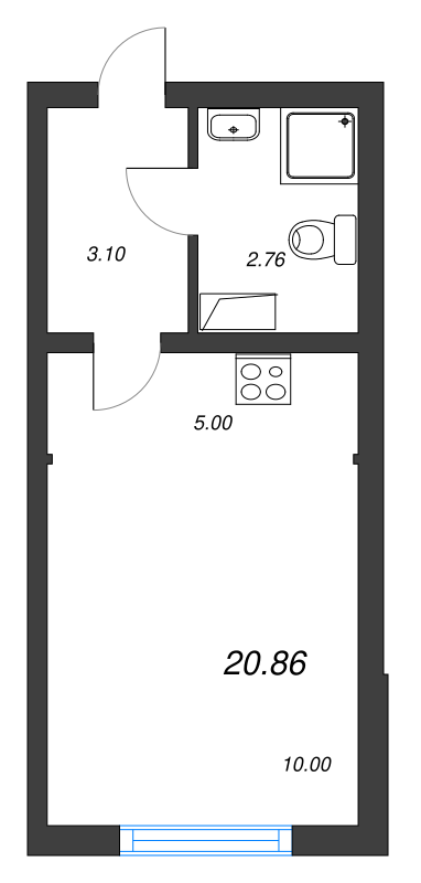 Квартира-студия, 20.9 м² в ЖК "Ручьи" - планировка, фото №1