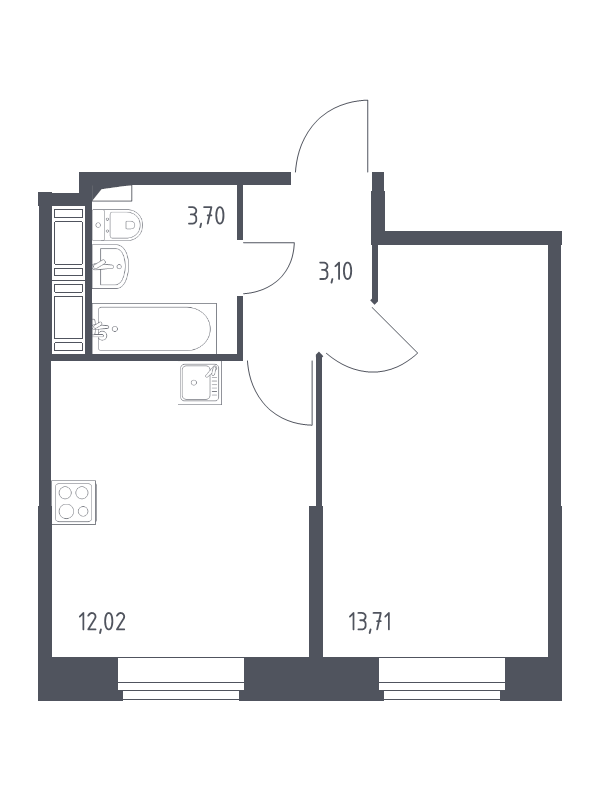 1-комнатная квартира, 32.53 м² - планировка, фото №1