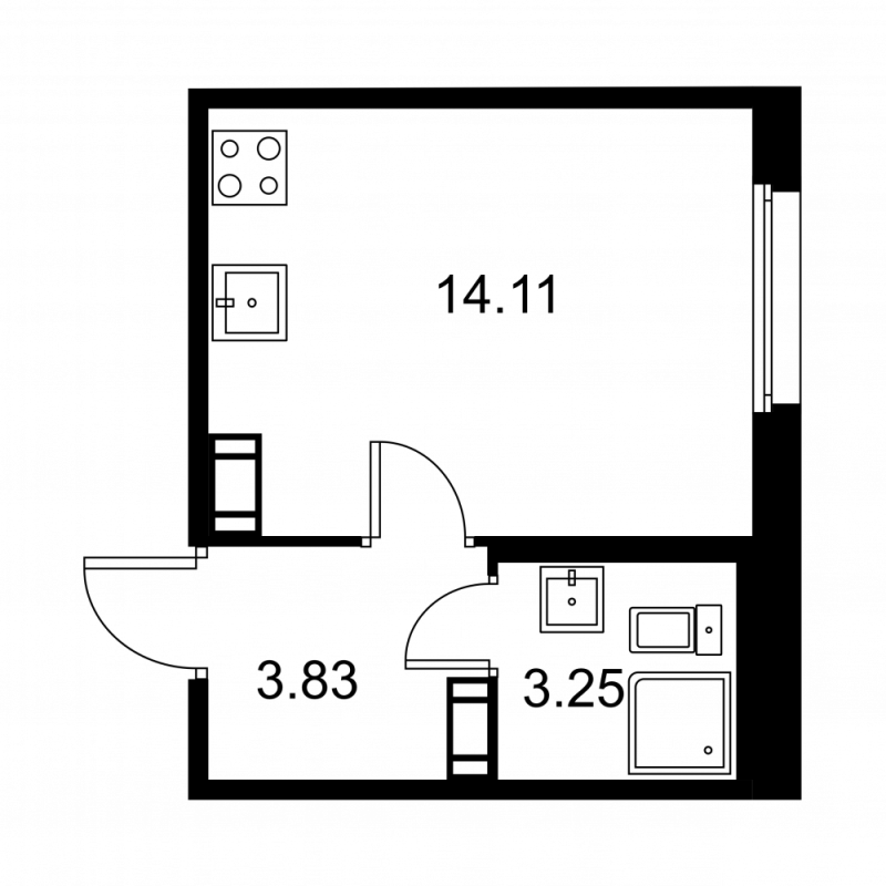Квартира-студия, 21.19 м² - планировка, фото №1