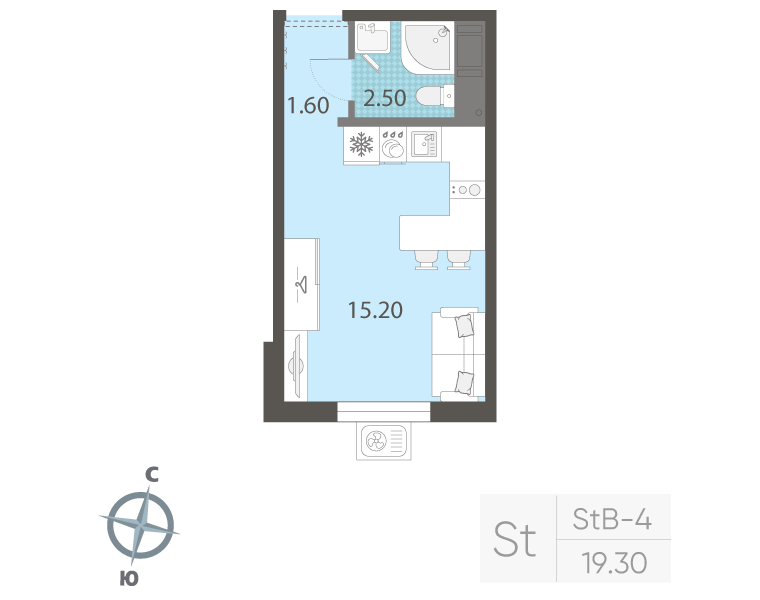 Квартира-студия, 19.3 м² в ЖК "ЛСР. Ржевский парк" - планировка, фото №1