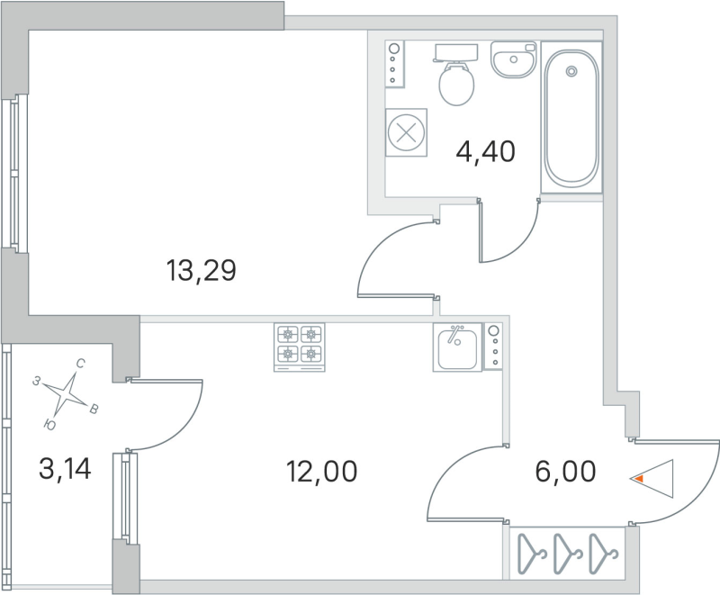 1-комнатная квартира, 35.69 м² в ЖК "Любоград" - планировка, фото №1