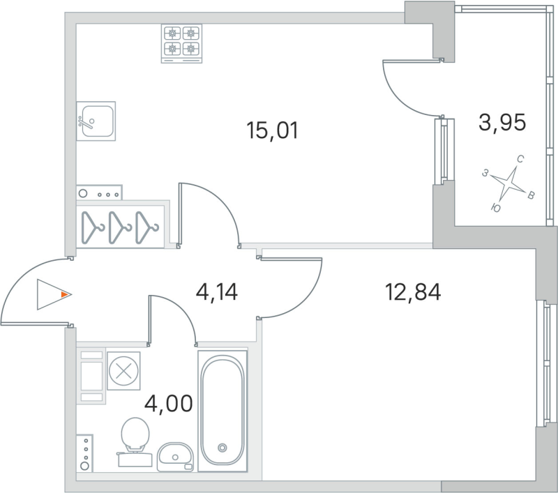 2-комнатная (Евро) квартира, 35.99 м² в ЖК "Любоград" - планировка, фото №1