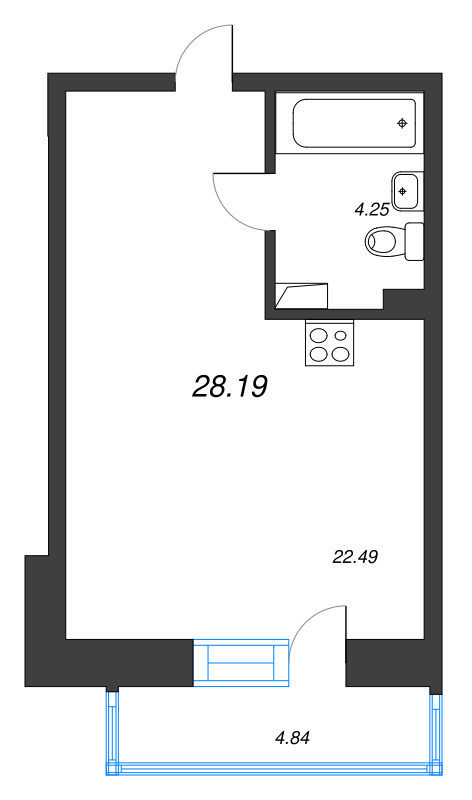 Квартира-студия, 28.19 м² в ЖК "Охтинские высоты" - планировка, фото №1