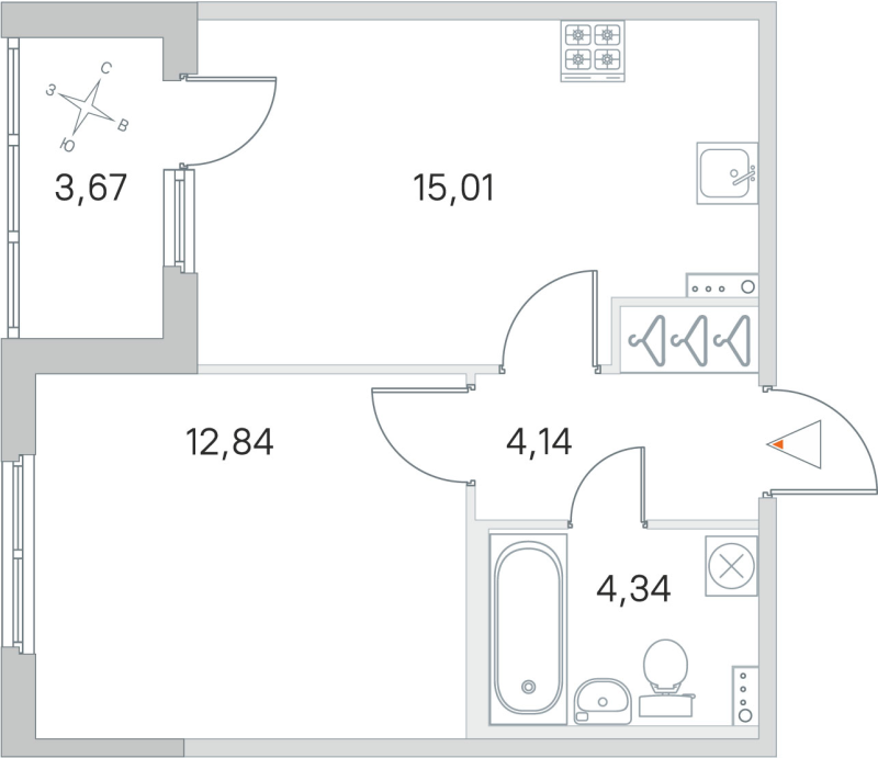 2-комнатная (Евро) квартира, 36.33 м² в ЖК "Любоград" - планировка, фото №1