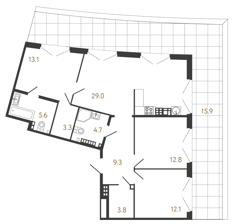 4-комнатная (Евро) квартира, 93.7 м² - планировка, фото №1