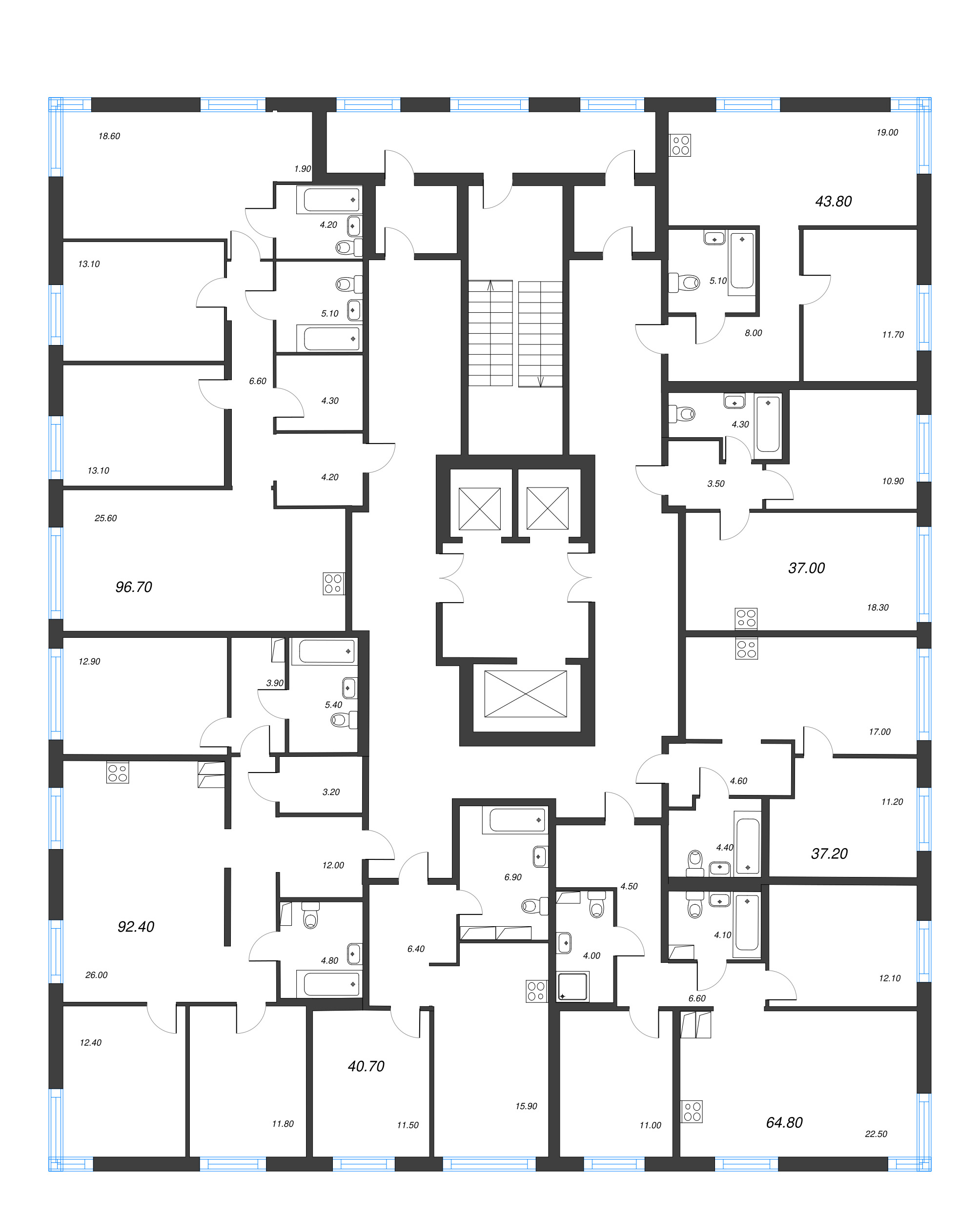 2-комнатная (Евро) квартира, 40.7 м² в ЖК "Струны" - планировка этажа