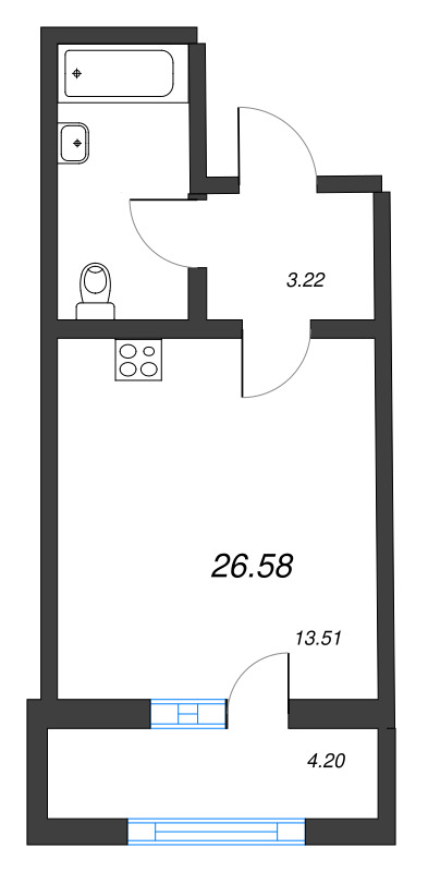 Квартира-студия, 26.58 м² - планировка, фото №1