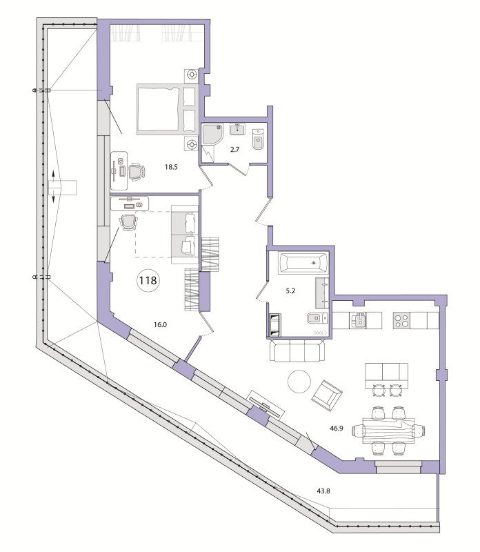 3-комнатная (Евро) квартира, 131.1 м² - планировка, фото №1