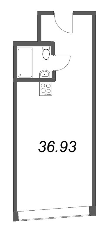 Квартира-студия, 36.93 м² - планировка, фото №1