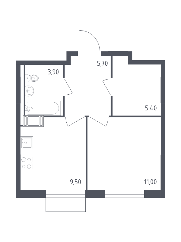 1-комнатная квартира, 35.5 м² в ЖК "Курортный Квартал" - планировка, фото №1