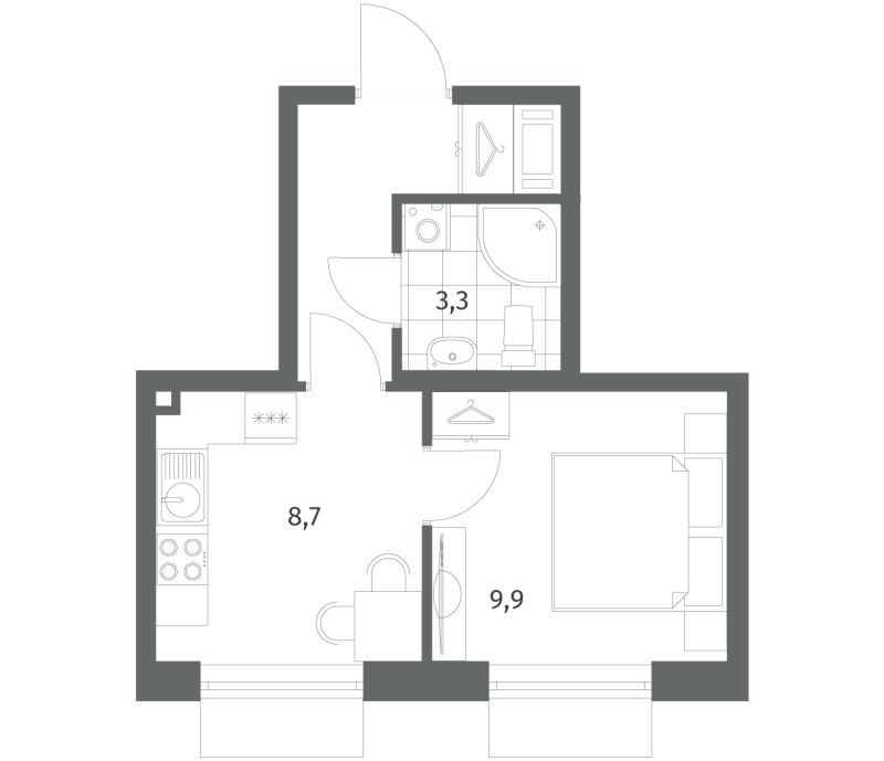 1-комнатная квартира, 26.6 м² в ЖК "Парусная 1" - планировка, фото №1