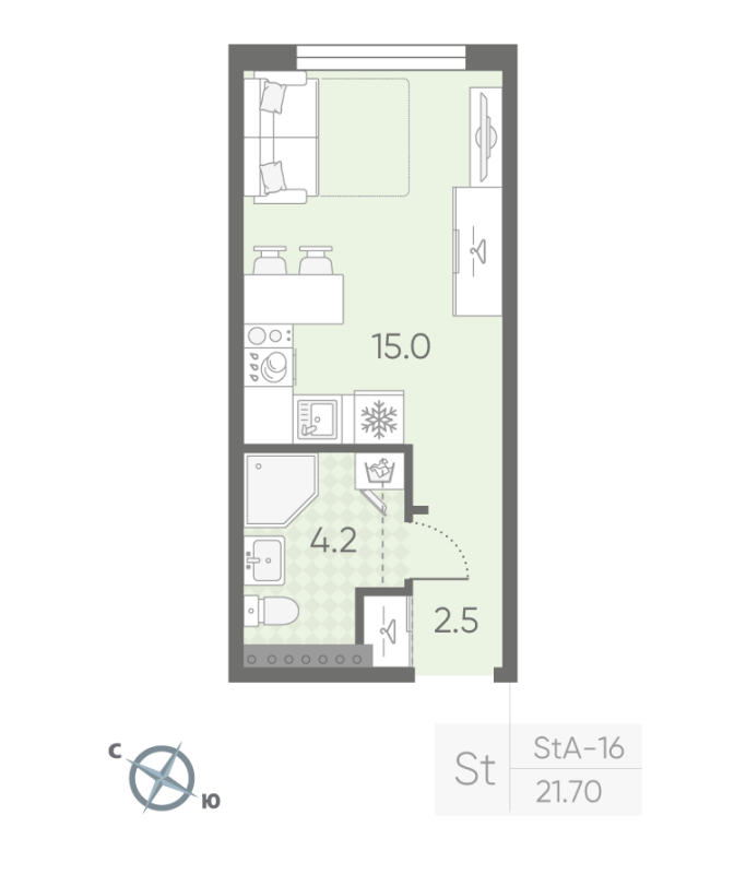 Квартира-студия, 21.7 м² - планировка, фото №1
