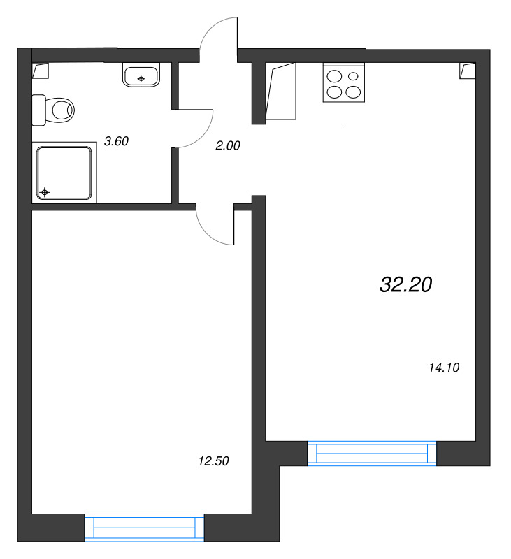 1-комнатная квартира, 32.2 м² в ЖК "Пейзажный квартал" - планировка, фото №1