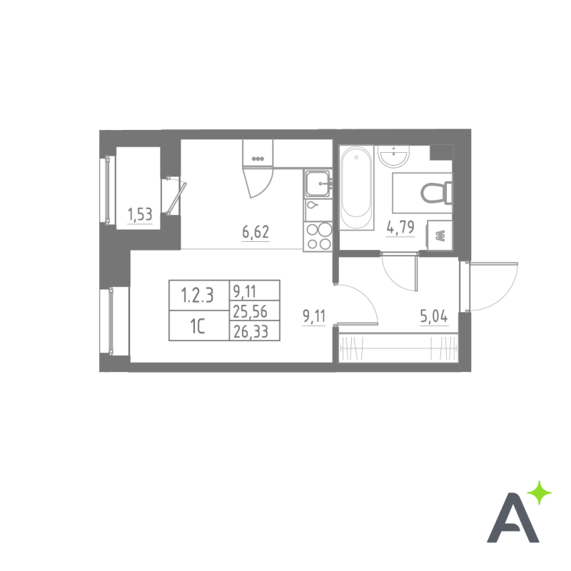 Квартира-студия, 26.58 м² в ЖК "Аквилон Солар" - планировка, фото №1
