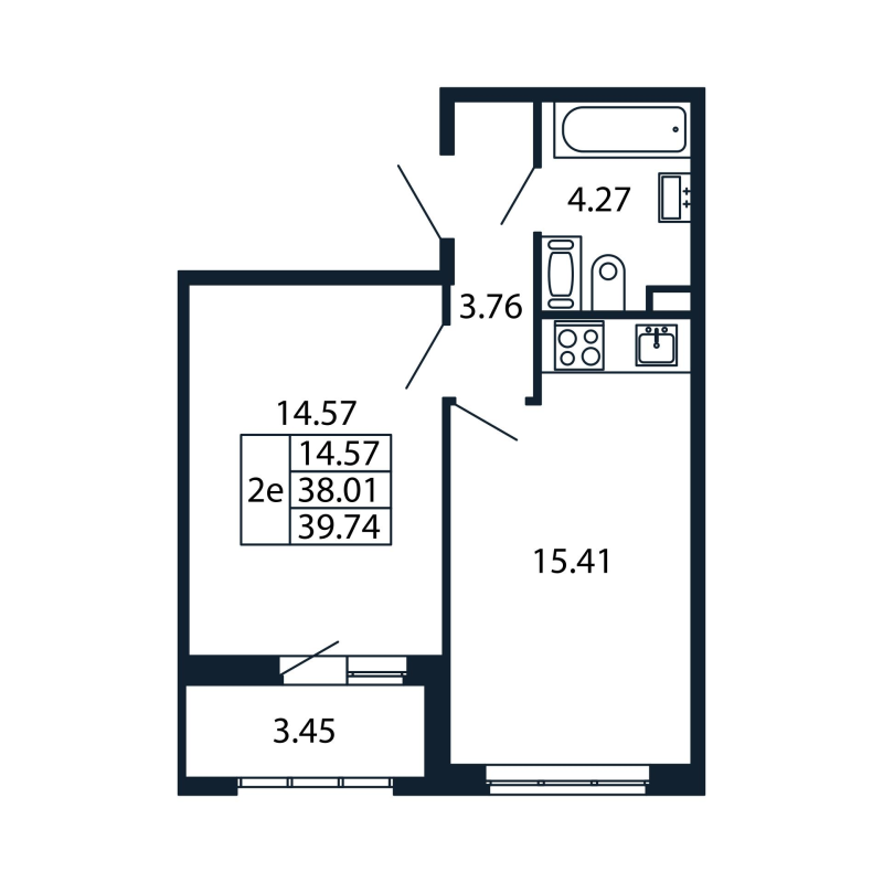 2-комнатная (Евро) квартира, 38.01 м² в ЖК "Полис Приморский 2" - планировка, фото №1