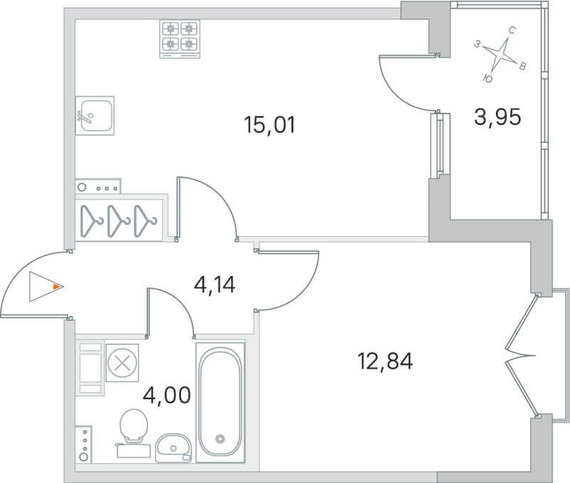 2-комнатная (Евро) квартира, 35.99 м² в ЖК "Любоград" - планировка, фото №1