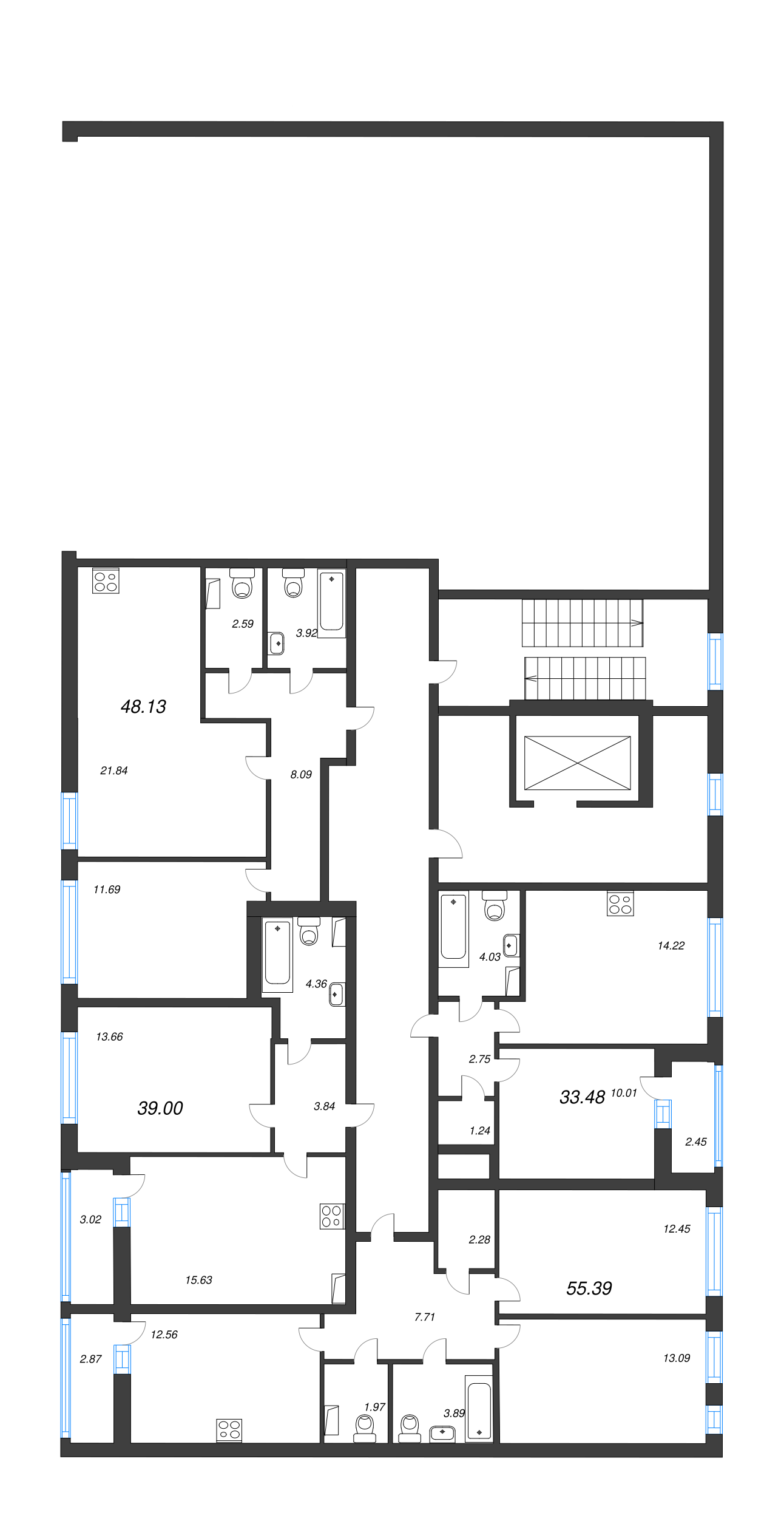 2-комнатная квартира, 55.39 м² - планировка этажа