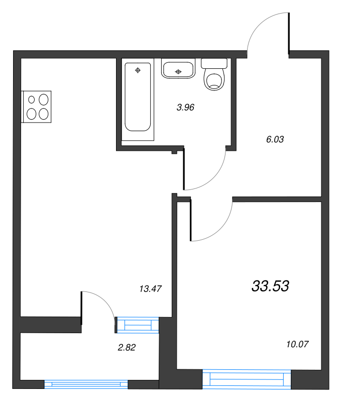 2-комнатная (Евро) квартира, 36.35 м² в ЖК "Мурино Space" - планировка, фото №1