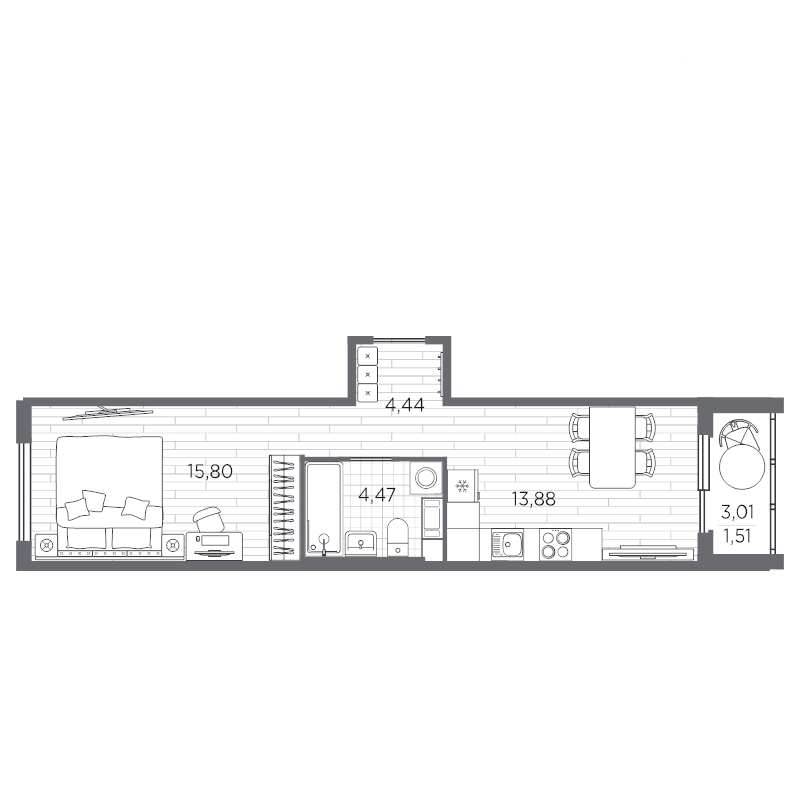 2-комнатная (Евро) квартира, 40.1 м² в ЖК "PLUS Пулковский" - планировка, фото №1