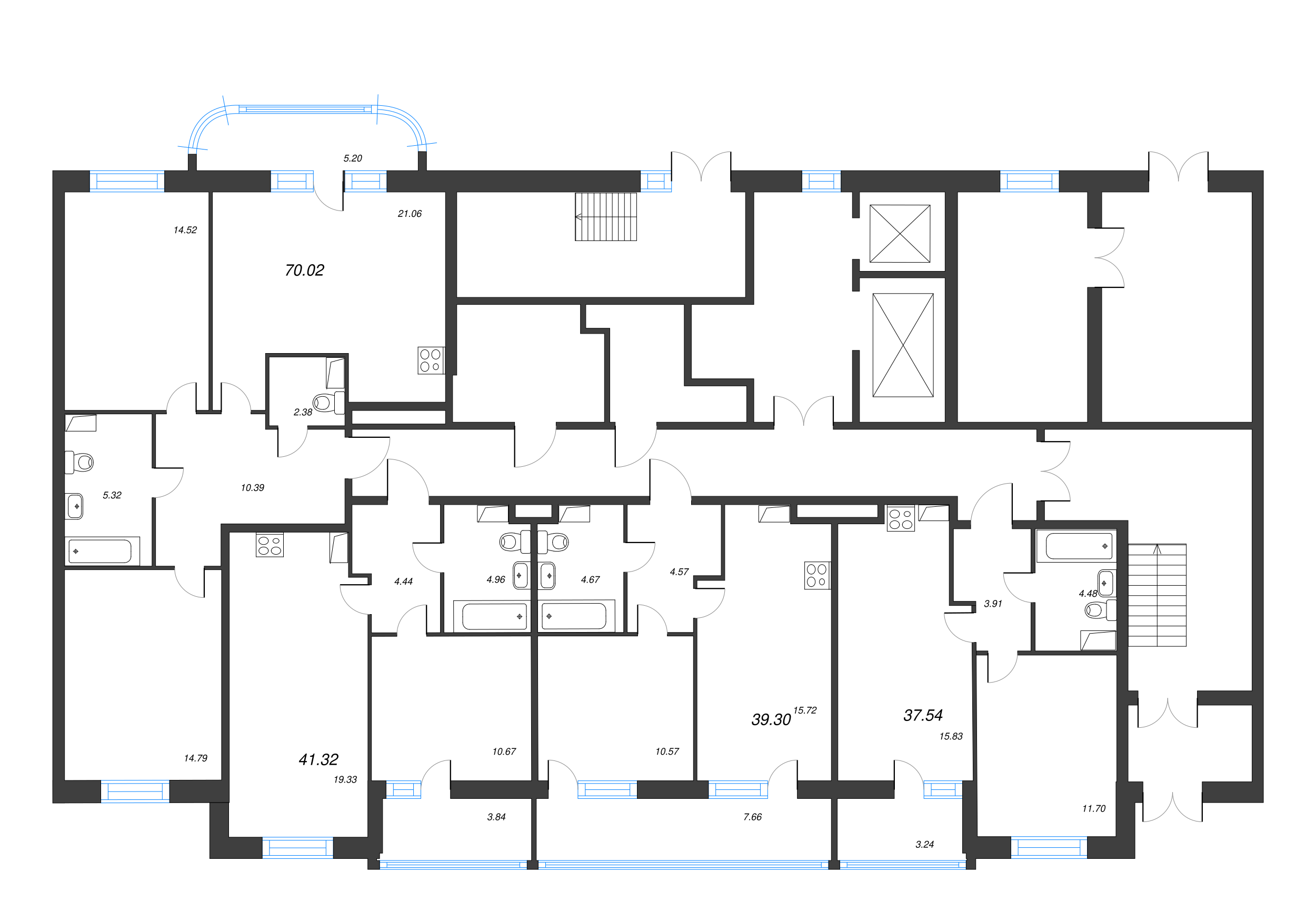 2-комнатная (Евро) квартира, 41.32 м² - планировка этажа